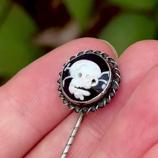 Georgian Glass Momento Mori Stick Pin in Box; Circa 1800