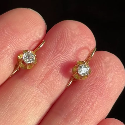 Antique French Diamond Drop Earrings in 15 Carat Gold