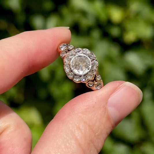 Boxed Vintage Old Cut Diamond Cluster Ring in 18 Carat Gold